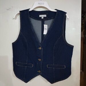 LOFT Dark Denim Button Front Vest